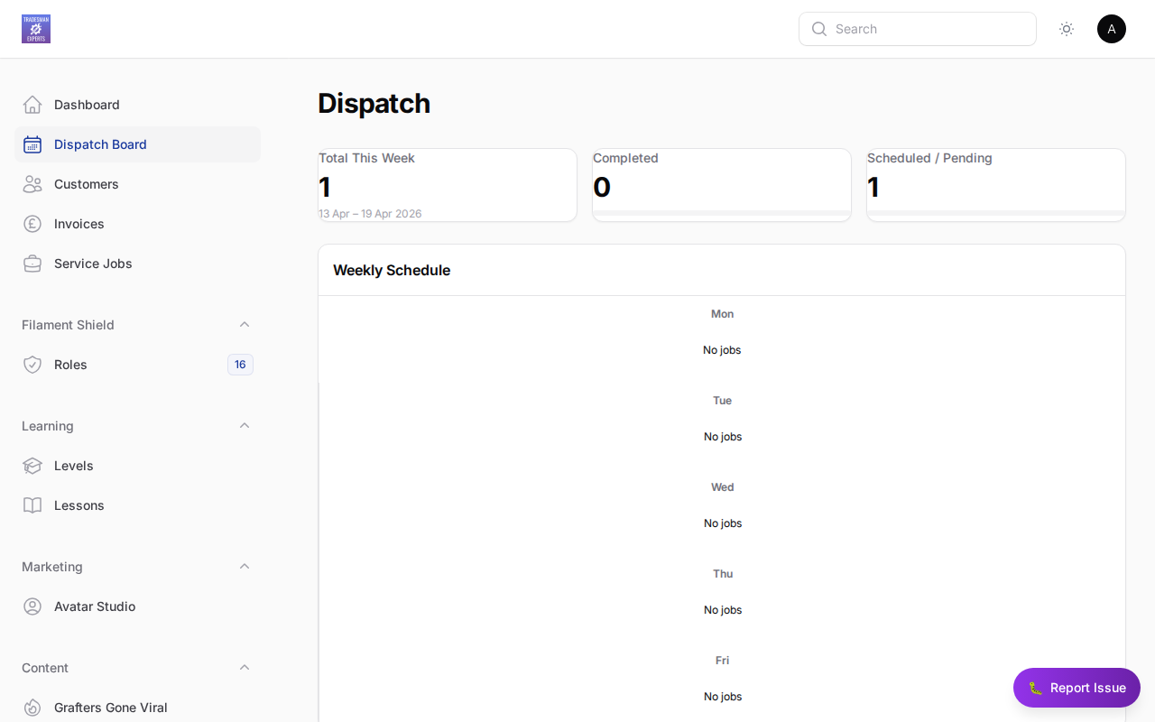 The TradePilot dispatch board