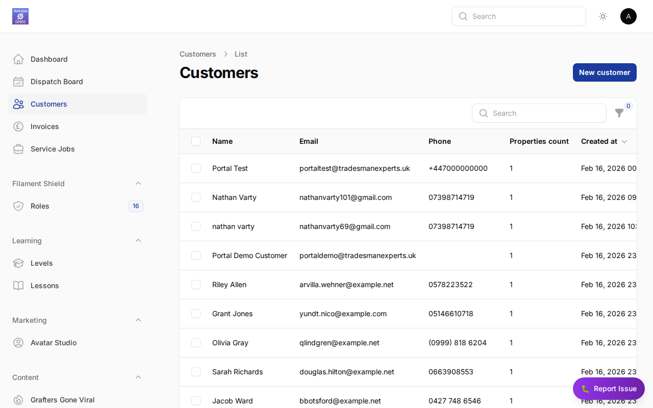 Customer management in TradePilot